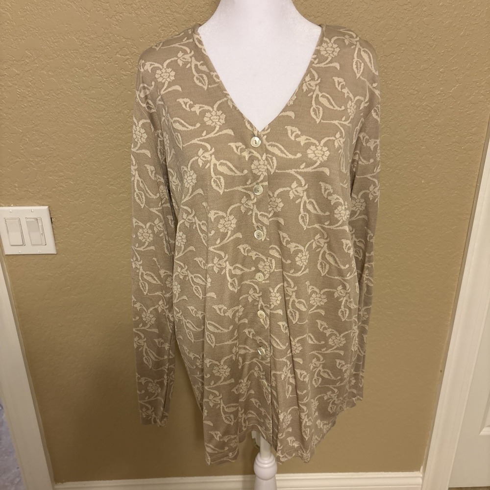 Diane‎ Gilman Silk Spun Button Up Blouse, Tan, Size Medium, Vintage 90s